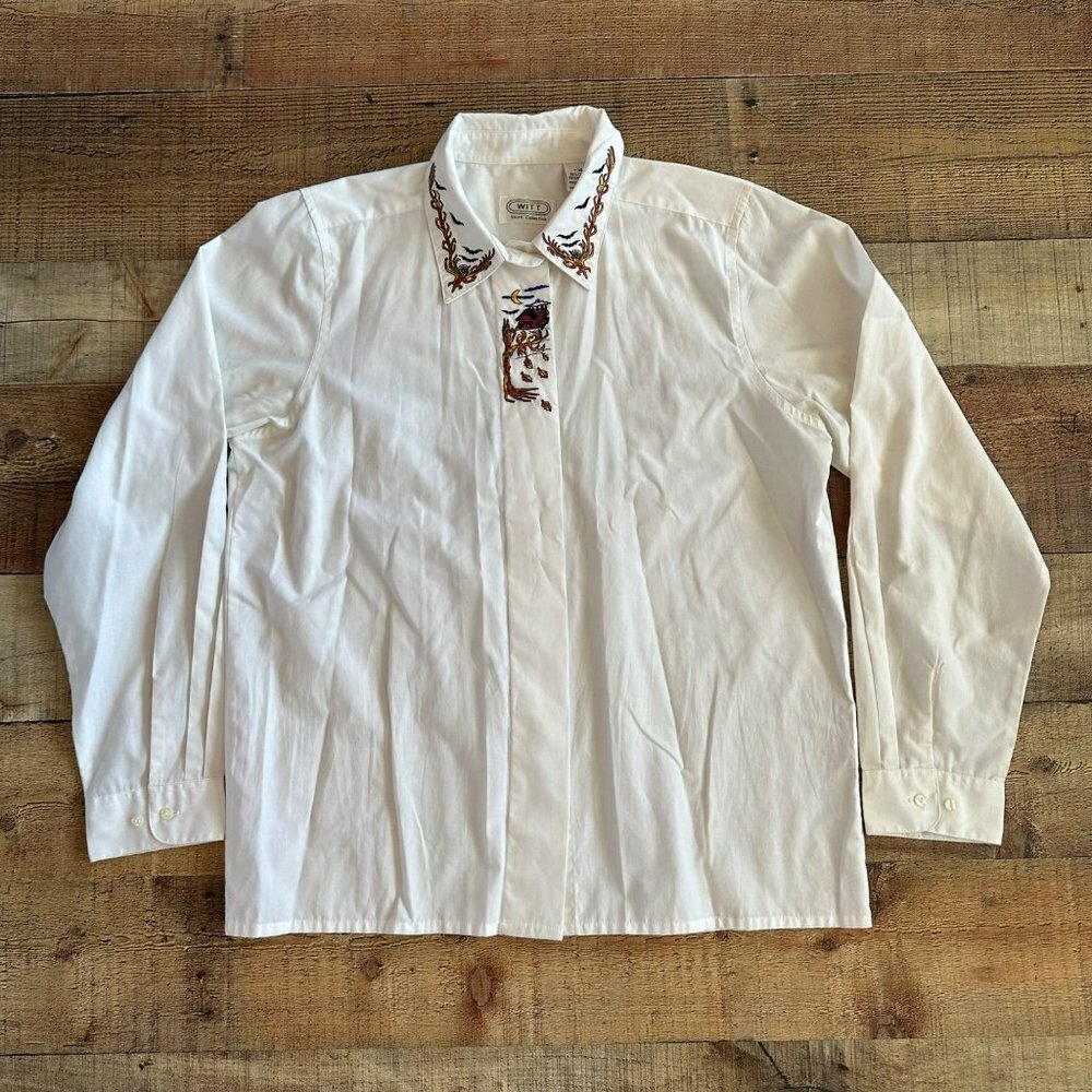Witt white long sleeve embroidered button down shirt women's 14